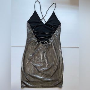 SHEIN Mini Bodycon Shimmery Lace Up Open Back Dress in Silver/Black